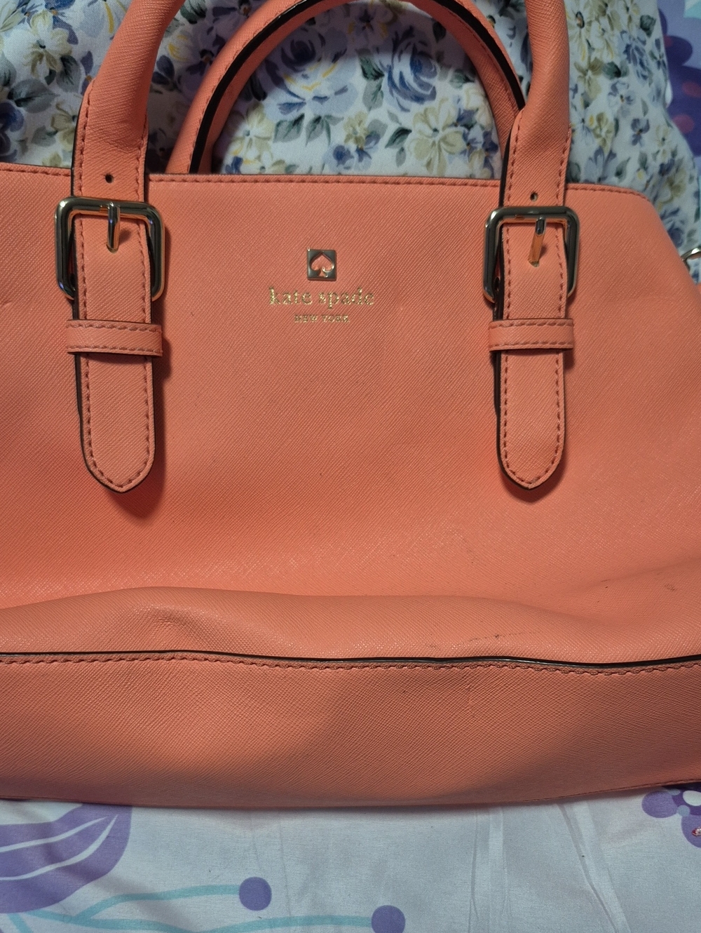 kate spade coral leather satchel with gold hardware